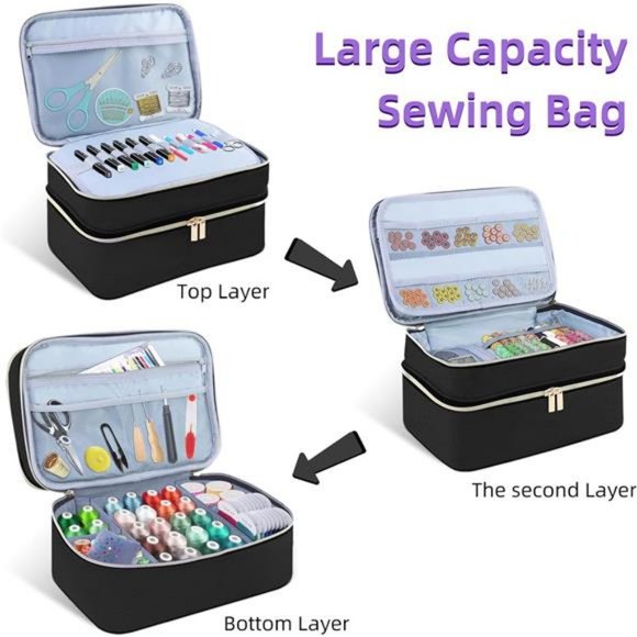 Sewing Supplies Organizer Bag, Double-Layer Sewing Box Organizer Storage Bag - Picture 3 of 7